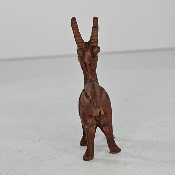 Handcrafted Wooden Goat Figurine Carved Miniature Dark Wood Signed - Picture 5 of 10